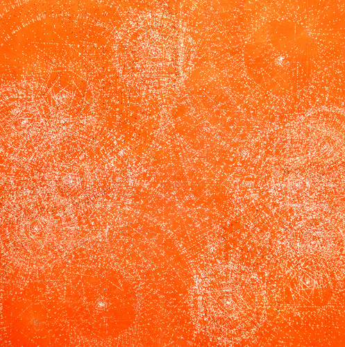 Rouge orangé Clair I, mine de plomb et acrylique sur toile, 206x206 cm, 2010