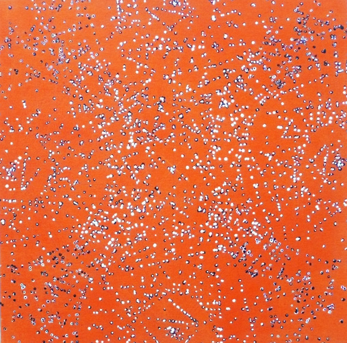 Variation du rouge III, mine de plomb et acrylique sur toile, 35x35 cm, 2009