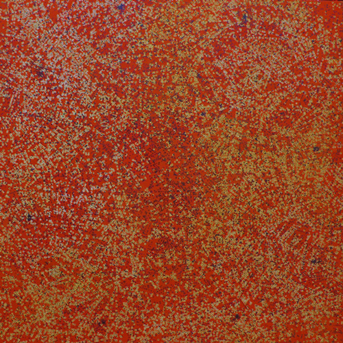 Orange, jaune, bleu de Delft, mine de plomb et acrylique sur toile, 150X150 cm, 2008/2010